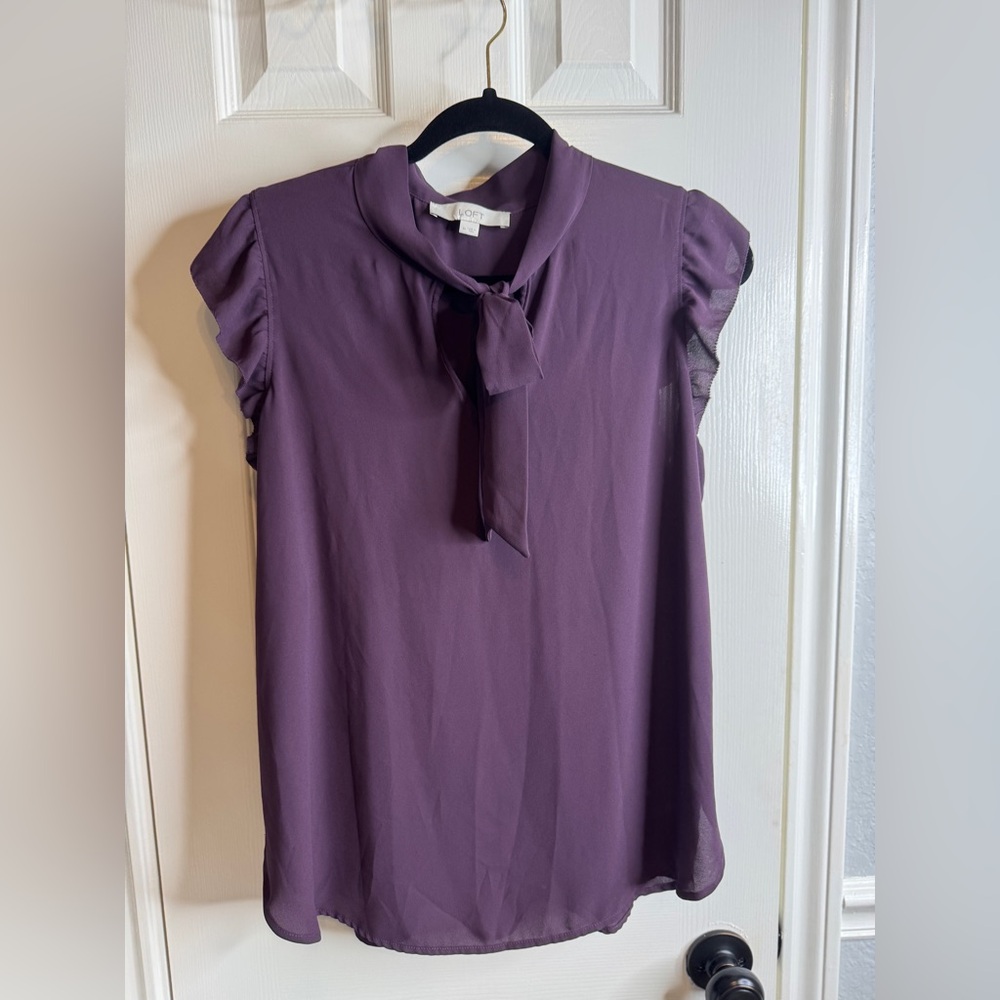 LOFT Deep Purple with neck tie Top SIZE M